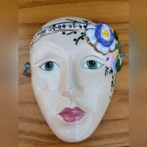 Vintage Mardi Gras Ceramic Face Wall Art with Floral Design